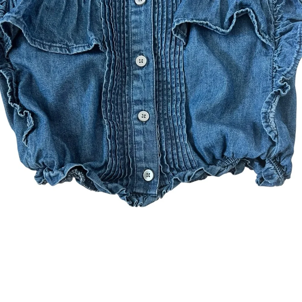 Gap x LoveShackFancy Girl's Denim Ruffle Button-Front Top‎ Size L